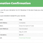 Give Donation Confirmation page with Downloadable Receipt
