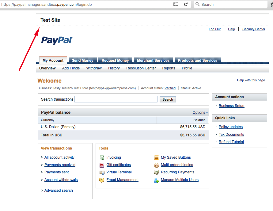 PayPal Sandbox Dashboard