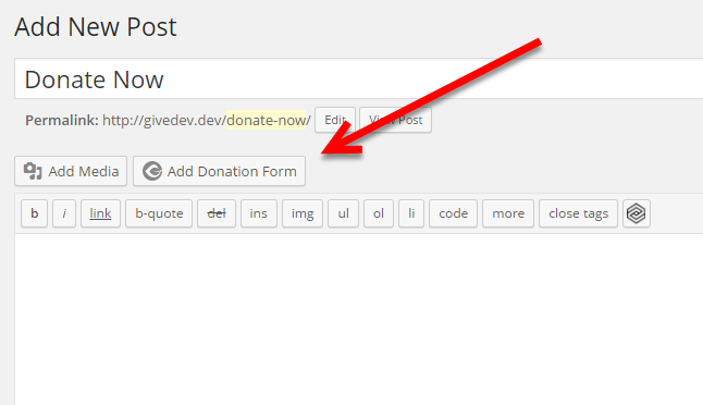 The "Add Donation Form" Button