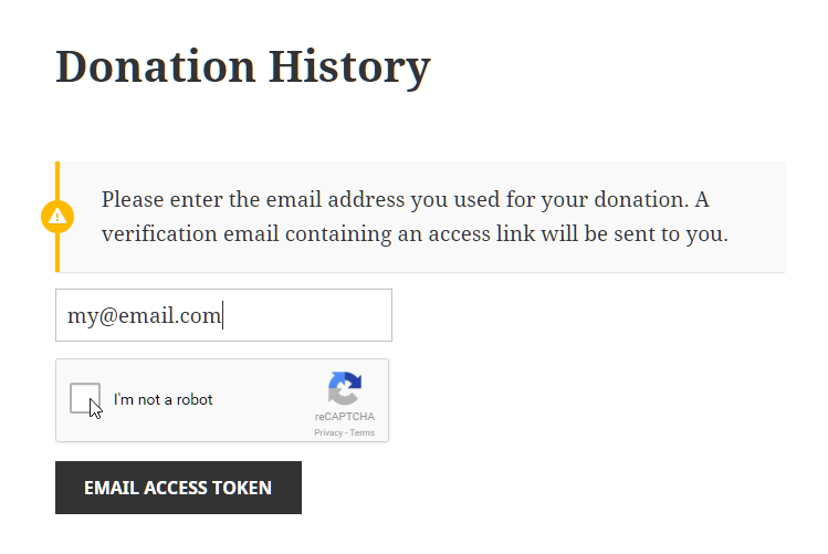 The Email Access Token form
