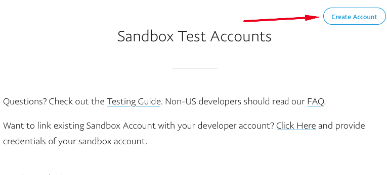 Click "Create Account" to create a new PayPal sandbox test account