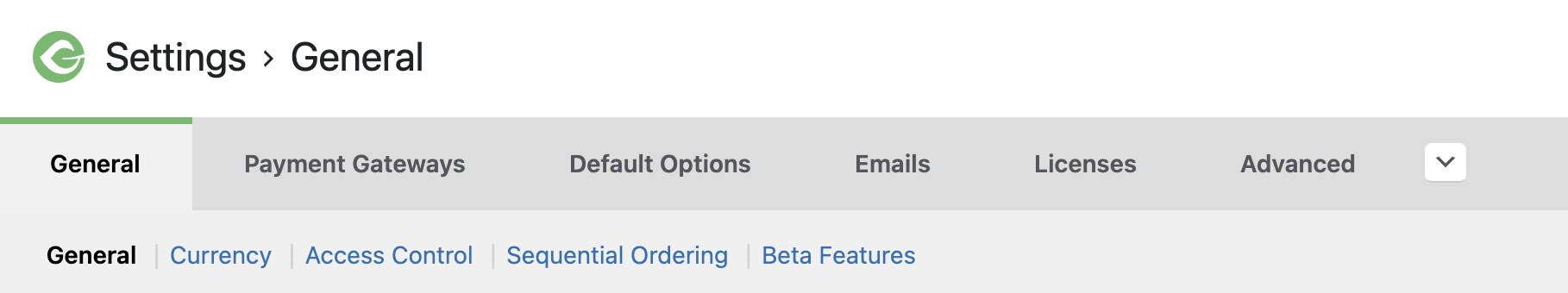 the top of the Settings - General menu in GiveWP