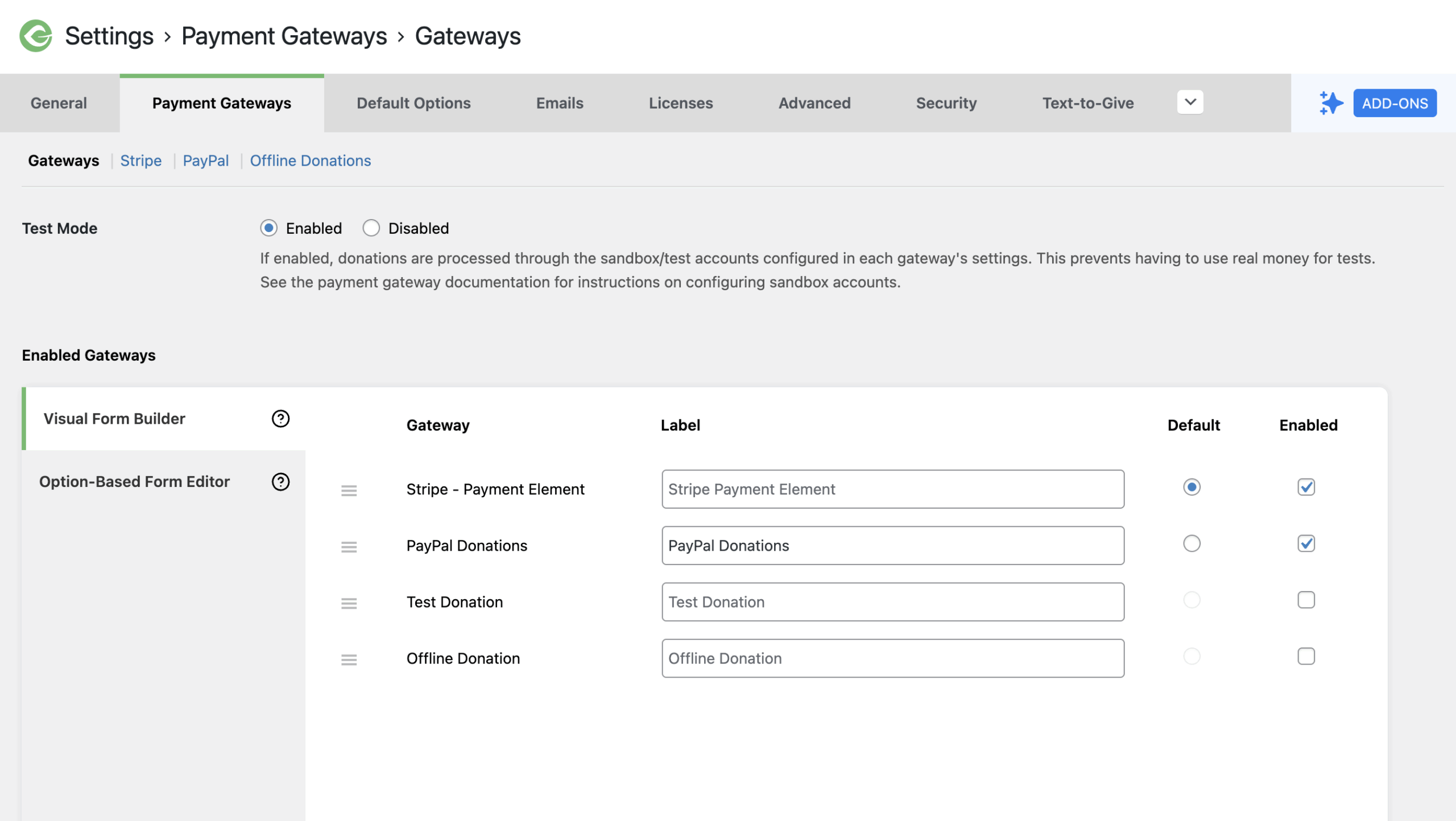 Reorder gateways by dragging, rename them by typing in the info.