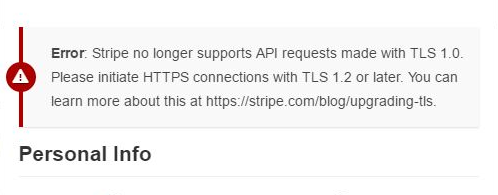The Stripe TLS 1.2 Error Message in Give