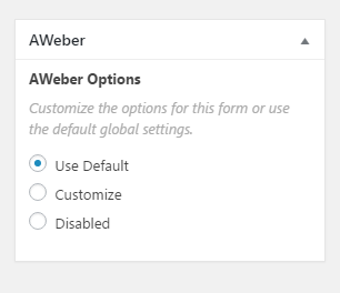 The AWeber Form Edit Screen Metabox