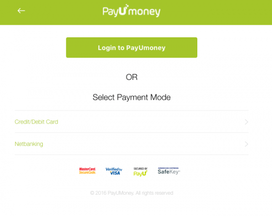 PayUmoney Payment Screen