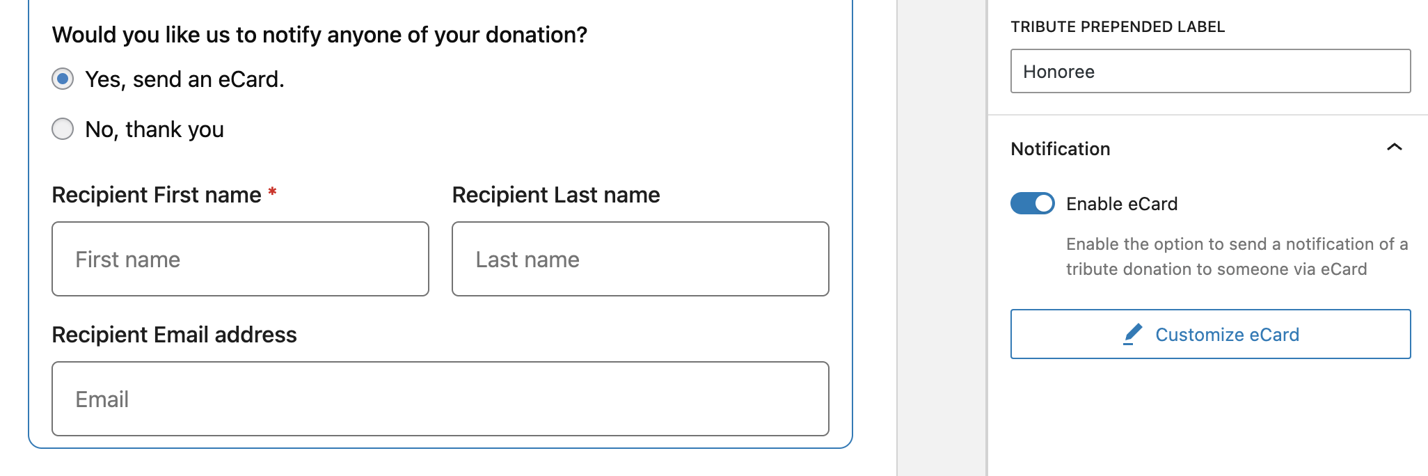 Enabled eCard setting and customize