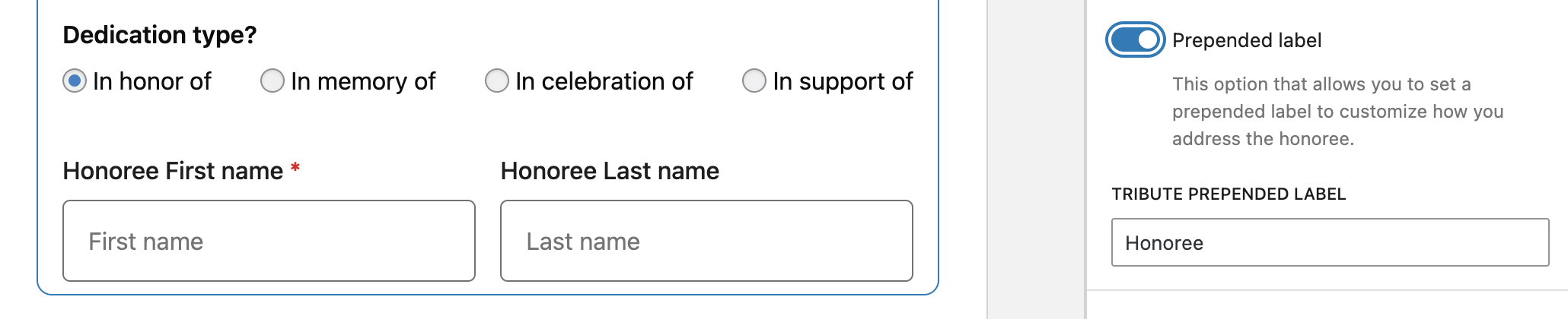 Prepended label example to appear before first and last names
