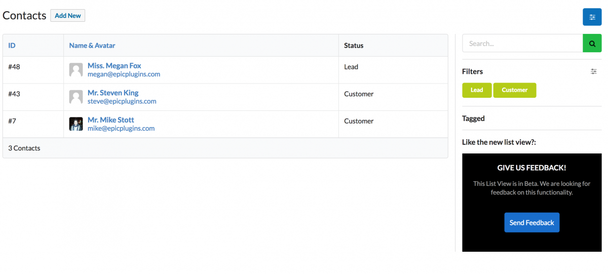 The customers list within ZBS displaying consolidated Give + woo users