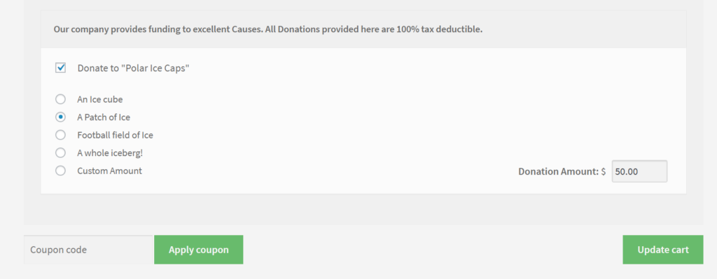 Once your customers get to the point where they can see the option to give, they are presented with a checkbox that will reveal donation options. 