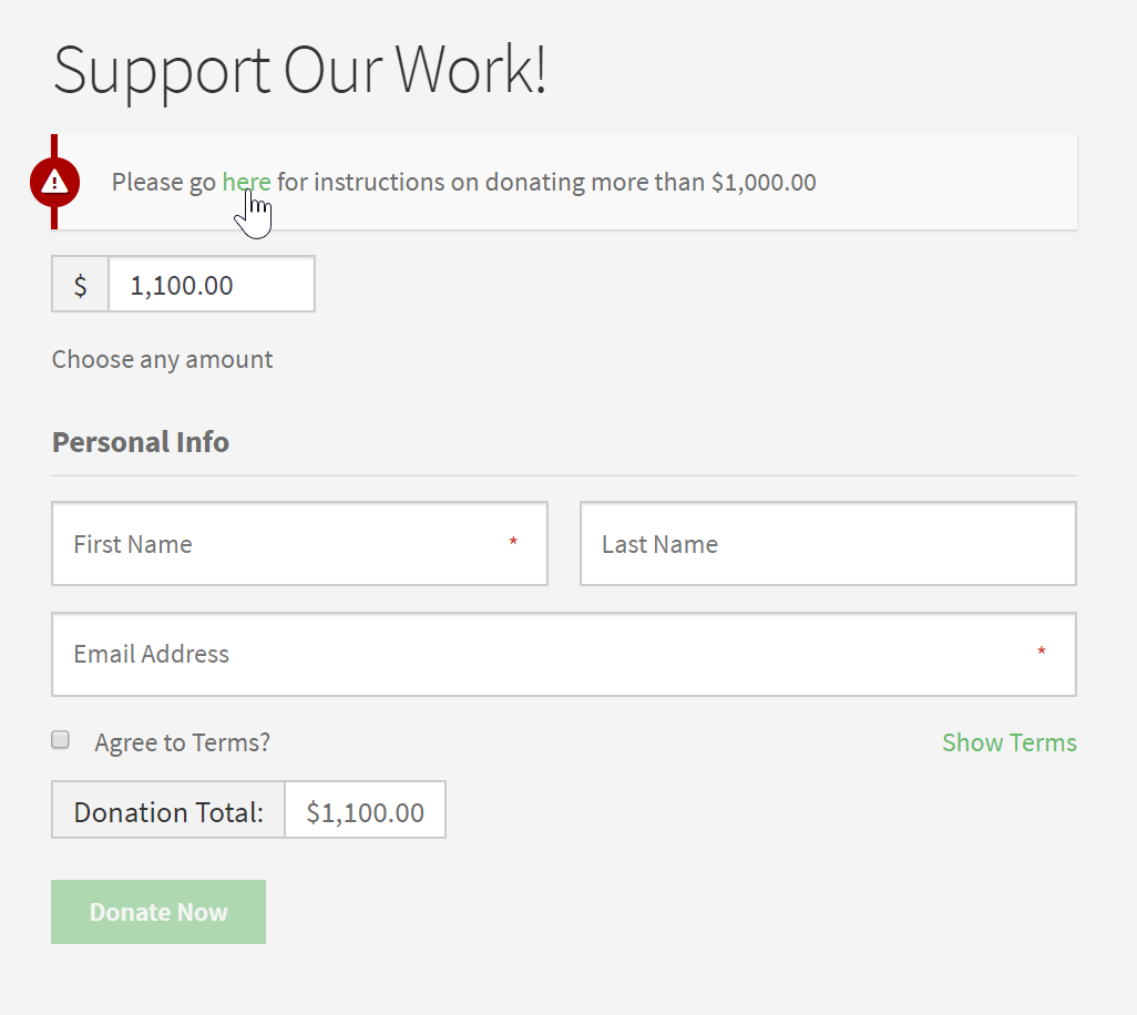 "Please go here for instructions on donating more than $1,000."