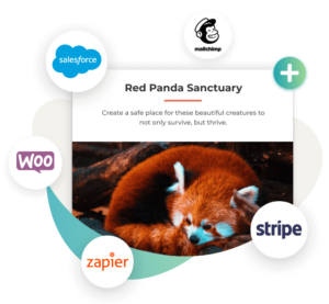 GiveWP add-ons include MailChimp, Salesforce, Zapier, WooCommerce, and Stripe.
