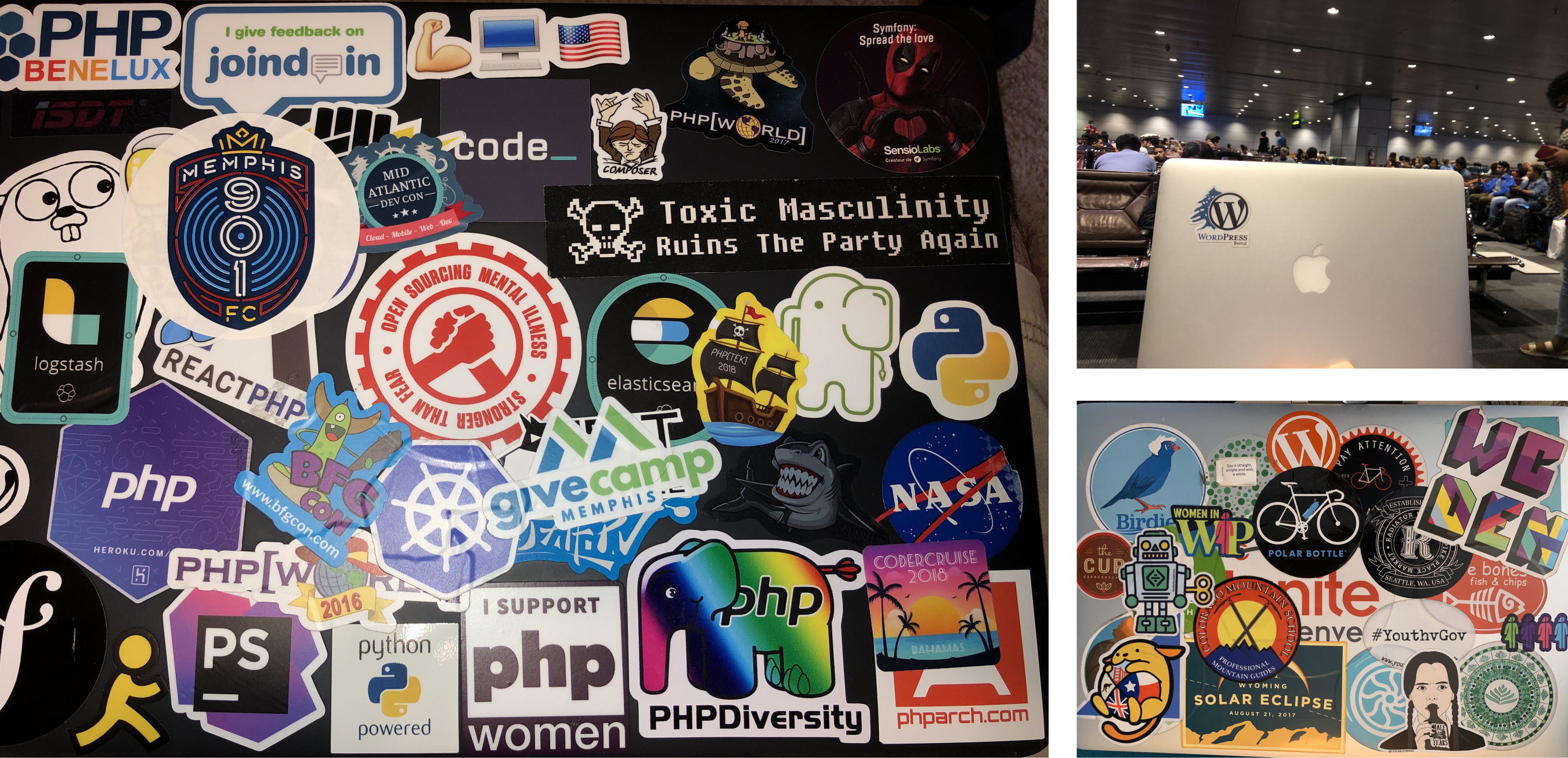 People love to cover their laptops in stickers in the WordPress community especially.