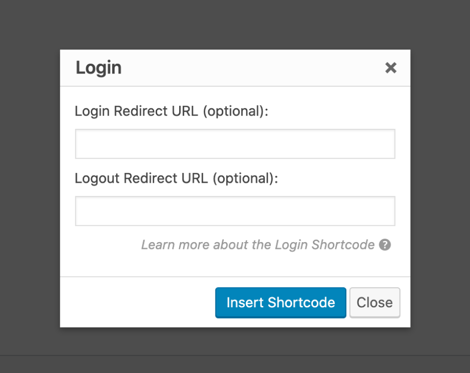 The give_login options within the GiveWP shortcode builder modal