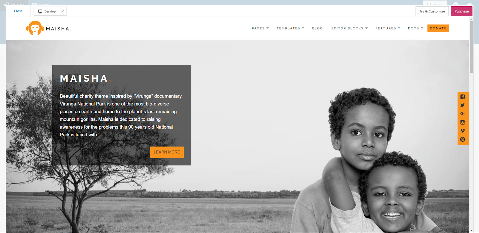 This nonprofit WordPress theme combines the best elements of the previous two examples for a similar look to both of them.