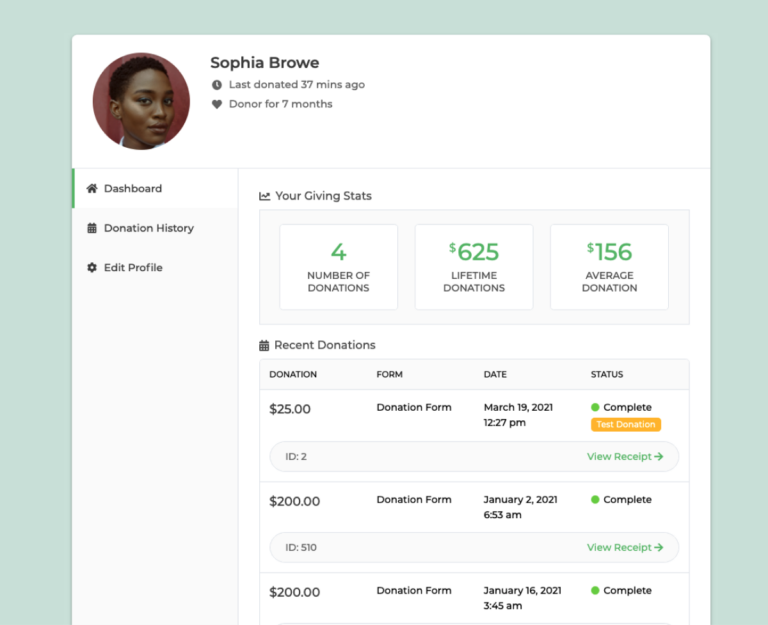 Donor Dashboard Givewp