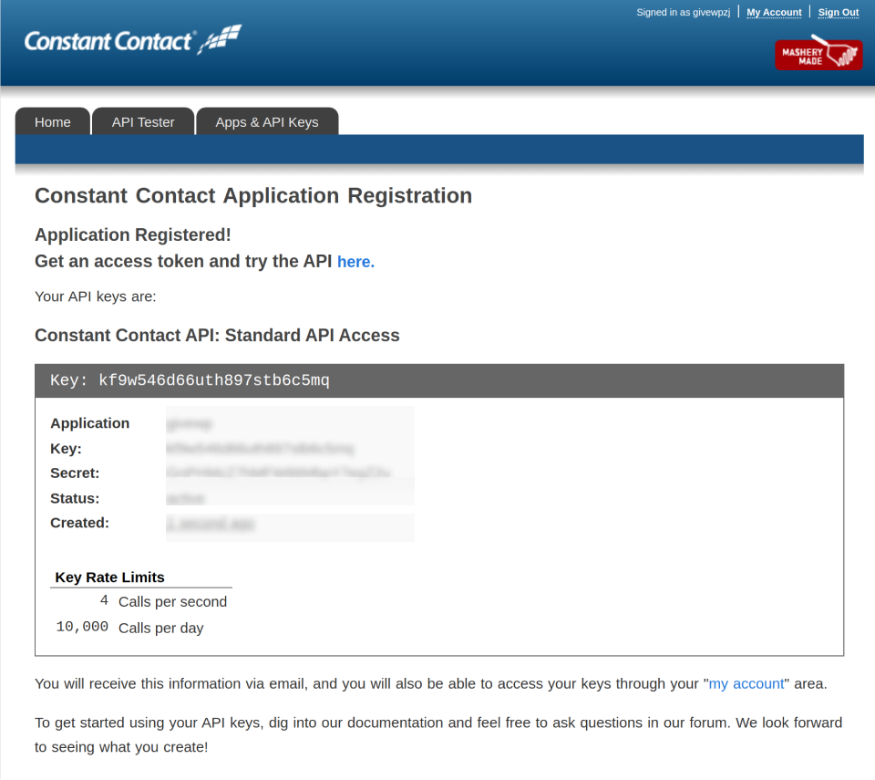 constant contact application registration