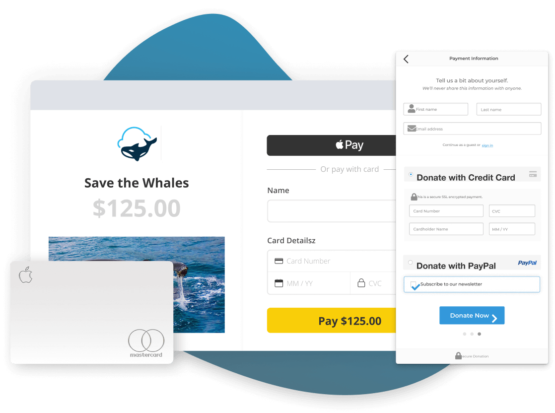 On-site credit card donations are easy to implement with GiveWP donation forms.