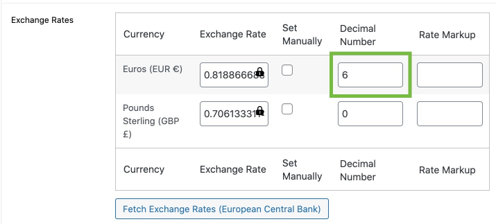 the information presented to the user regarding the exchange rate