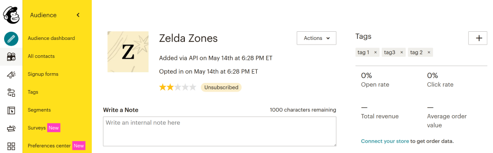 MailChimp Audience Member Tags