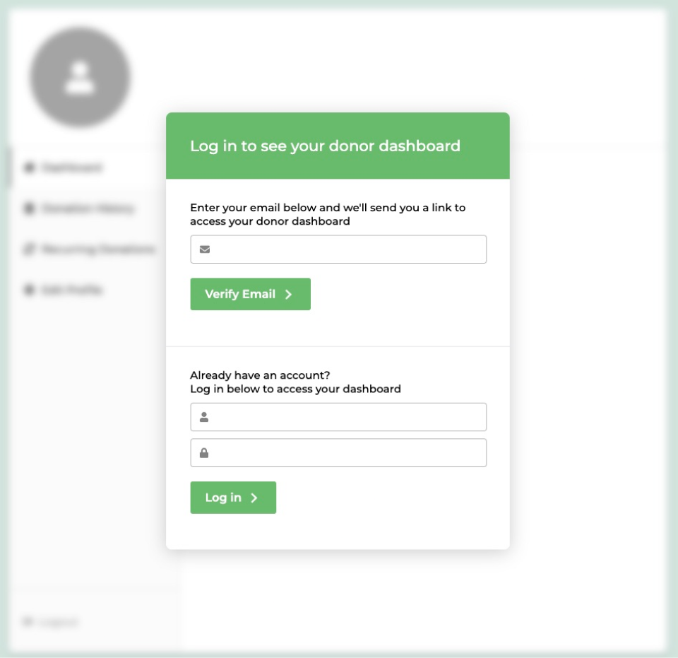 Login page to the GiveWP Donor Dashboard