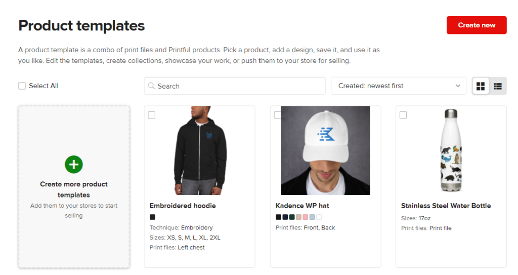 When adding your charity merch products, you can choose from a product template or create your own.