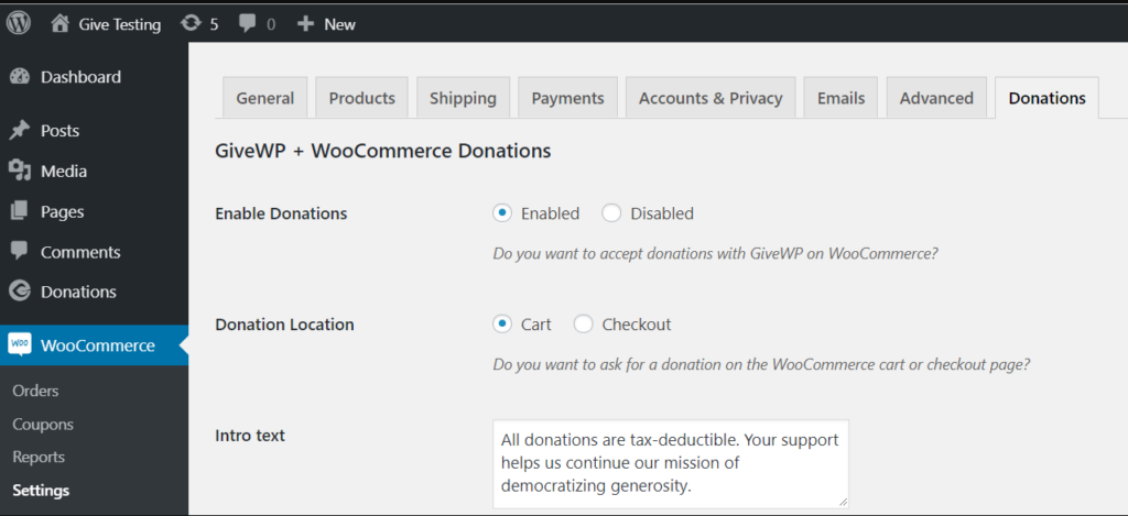 Choosing your donation upsell options, you can either ask for donations in your cart or checkout. 