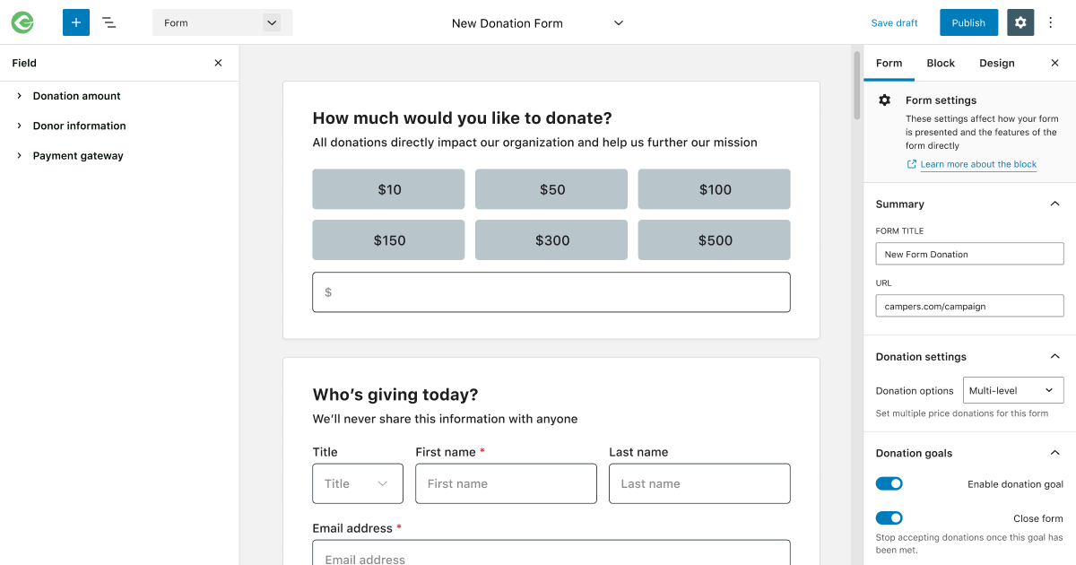 GiveWP Donation Form Builder Screenshot