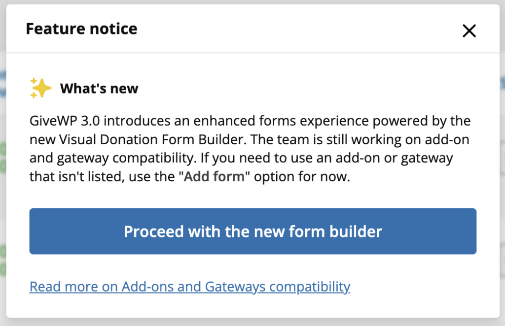 Feature notice for the Visual Donation Form Builder