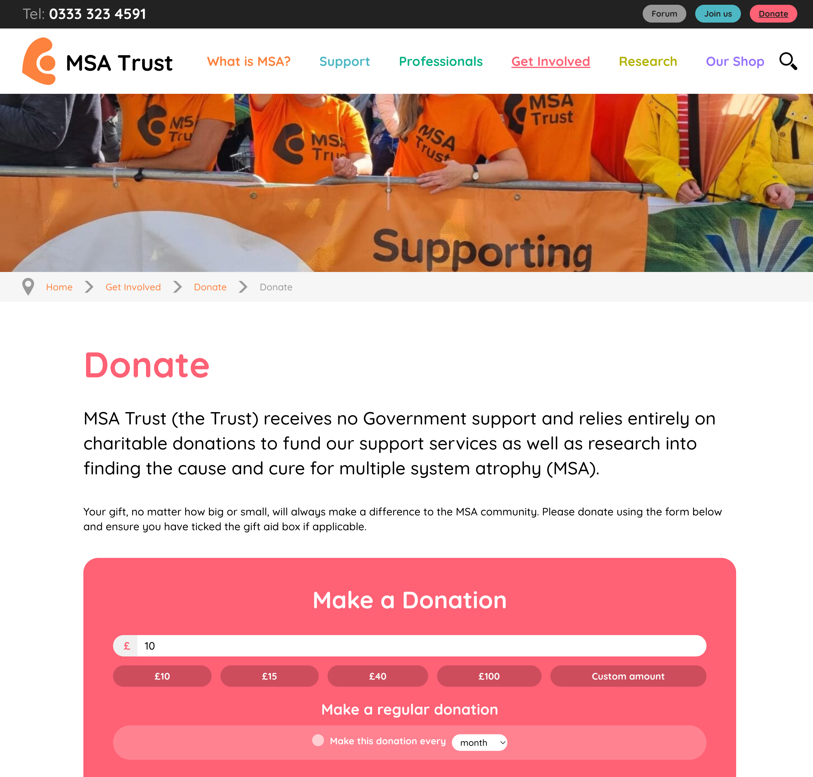 MSA Trust Donate Page with Form