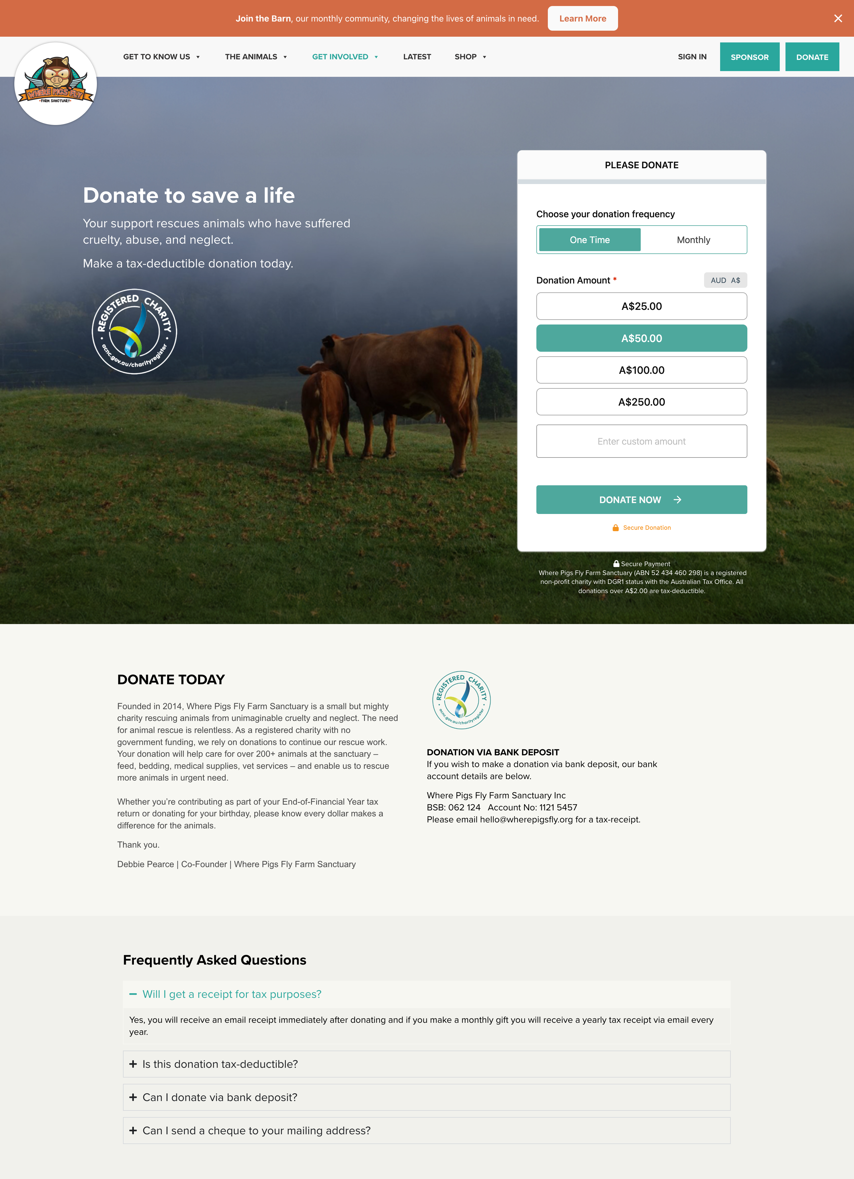 Where Pigs Fly donation page