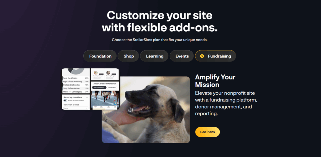 StellarSites offers flexible add-ons to boost fundraising