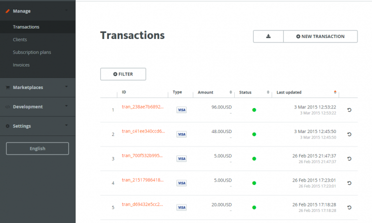 Paymill Dashboard Transactions