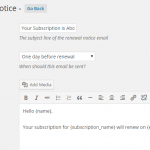 Renewal Reminder Email Creation Screen