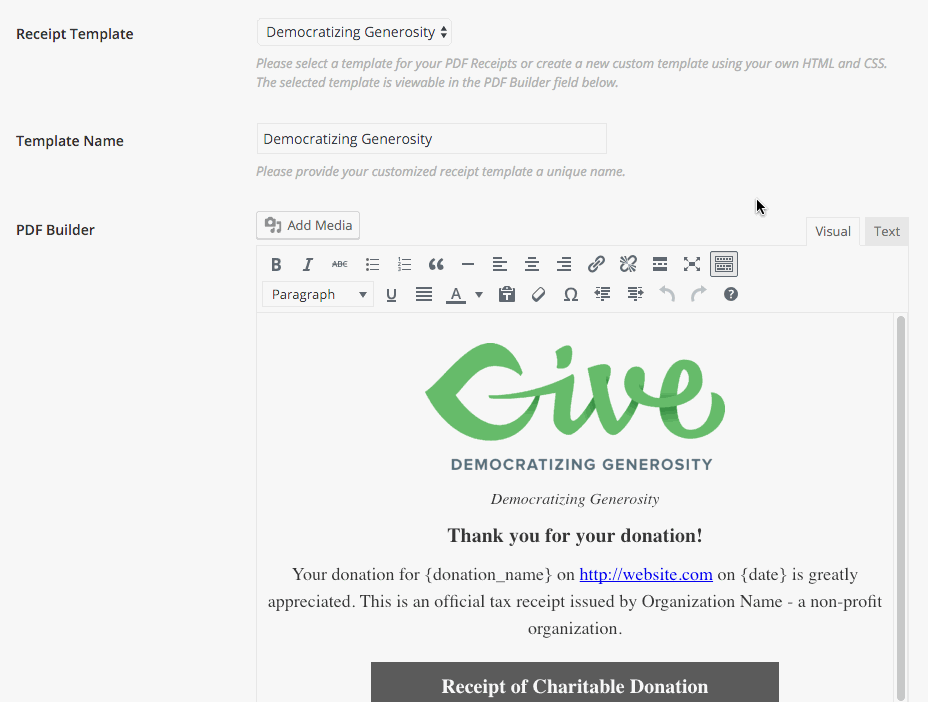A Preview of the Give PDF Receipt Builder in Action