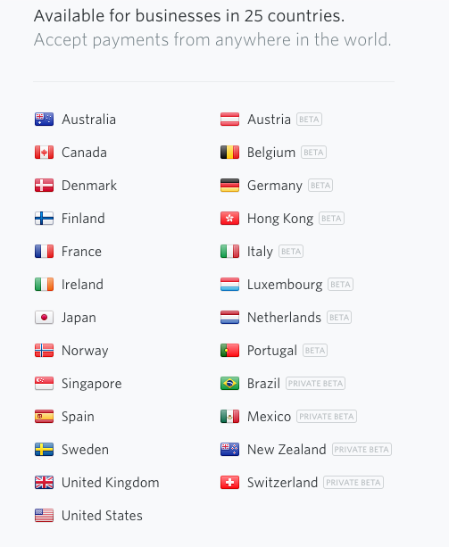 Stripe is available in 25+ countries