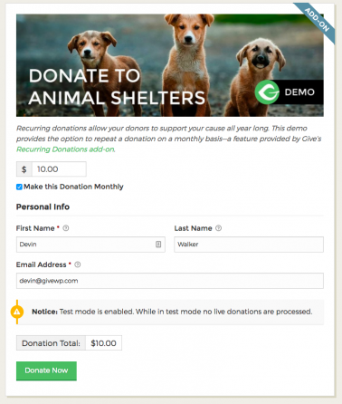 An example donation form with GoCardless