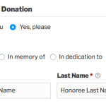 A donation form displaying tribute options