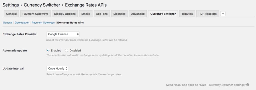 Exchange rates API for donation currency switching