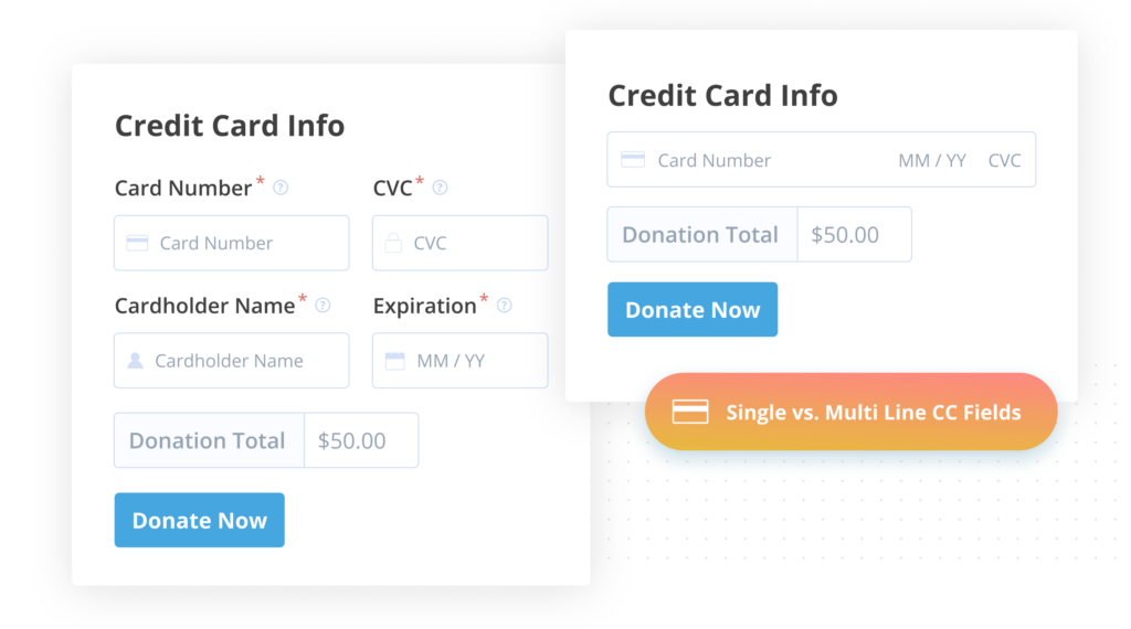 Your Stripe donation page can be formatted with multiple fields to input credit card information or you can use a single input field to create a shorter form.